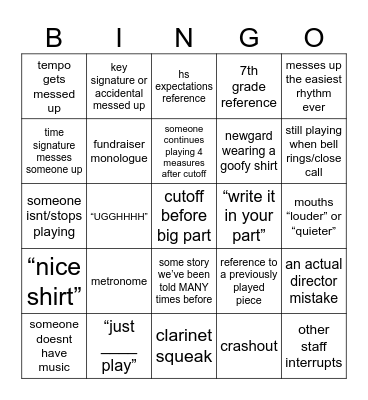 band bingo Card