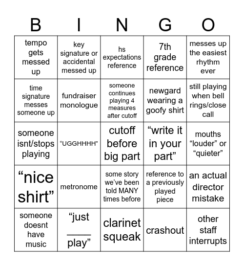 band bingo Card