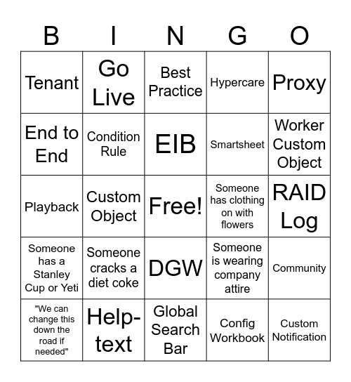 Workset A Workday Bingo Card