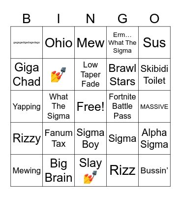 Slay Brainrot Bingo Card