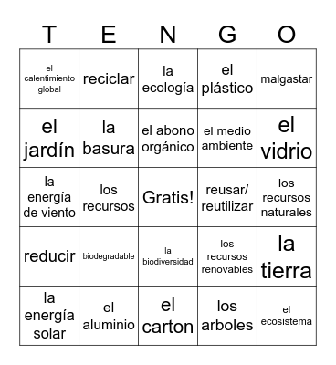 El Día de la Tierra Bingo Card
