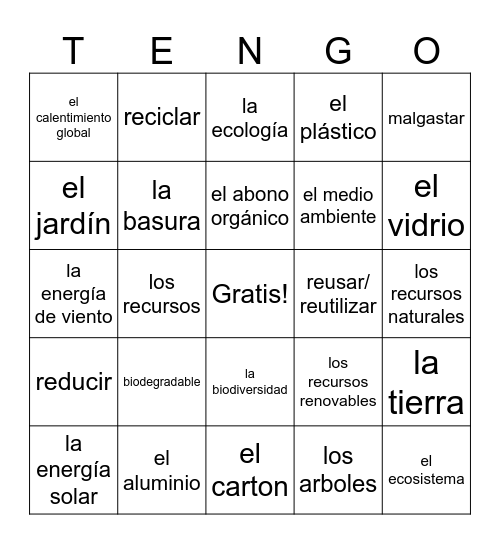 El Día de la Tierra Bingo Card