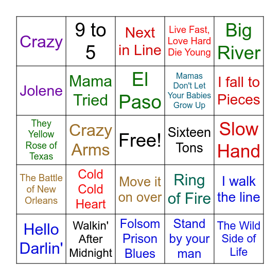 Country Music Bingo Card