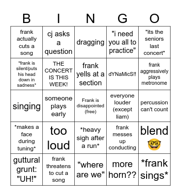 Rehearsal Bingo Card