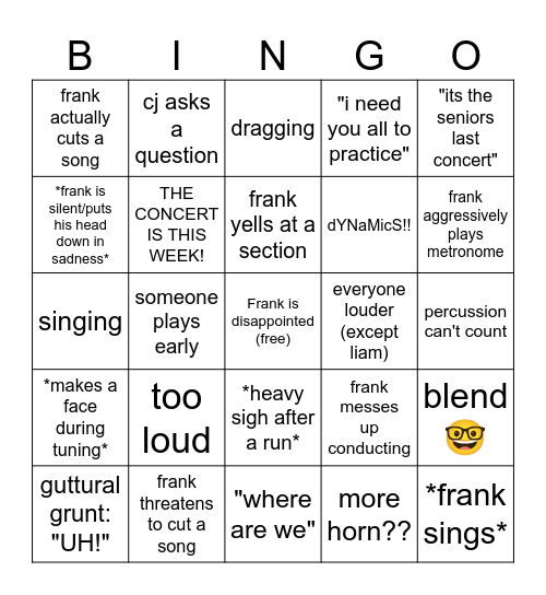 Rehearsal Bingo Card