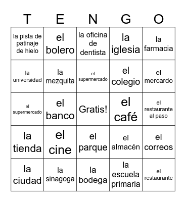 Los Lugares de la comunidad Bingo Card