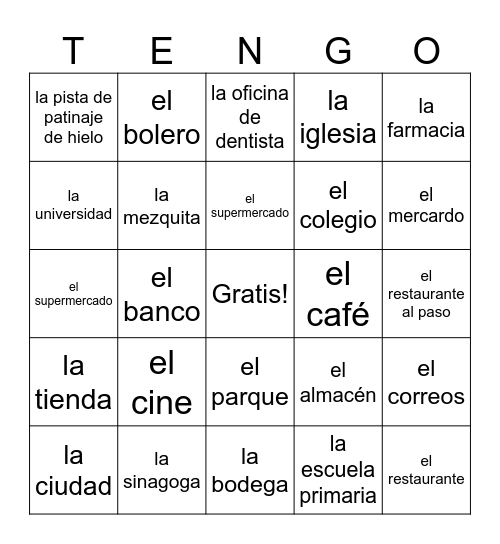 Los Lugares de la comunidad Bingo Card