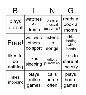 HOBBIES Bingo Card