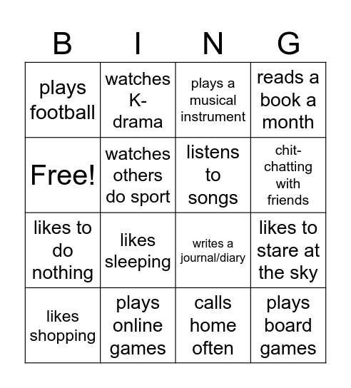HOBBIES Bingo Card