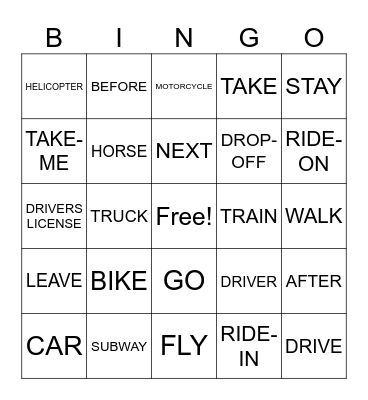 ASL 1: Transportation Bingo Card