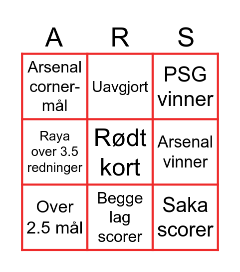 Arsenal Bingo Card