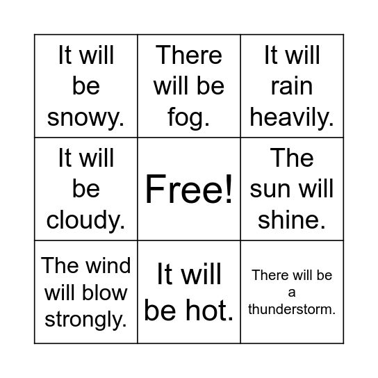 Easter Weather Bingo Card