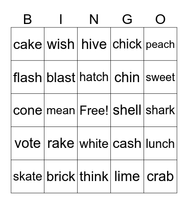 Phonics Bingo Card