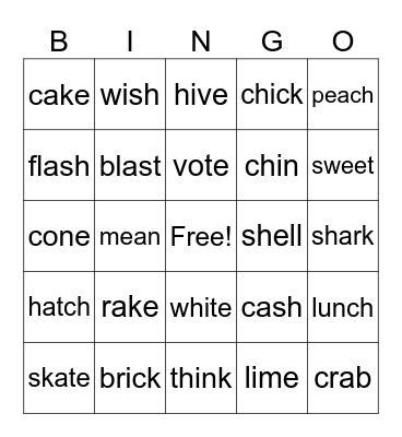 Phonics Bingo Card