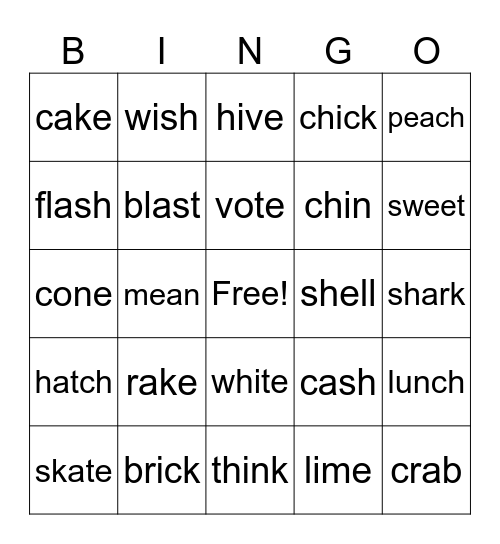 Phonics Bingo Card