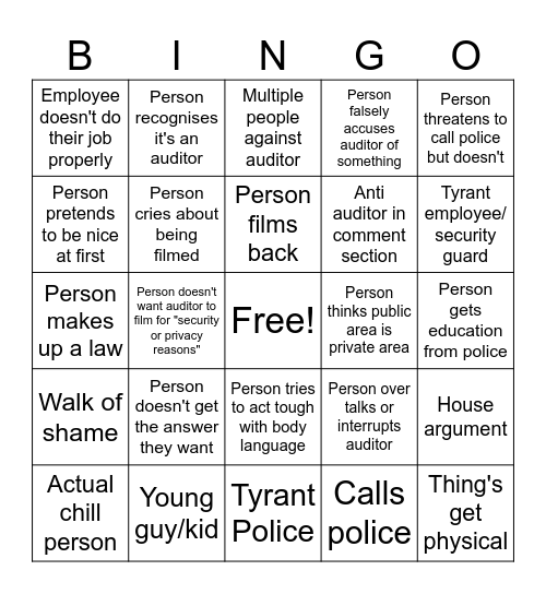 Auditing Bingo! Bingo Card
