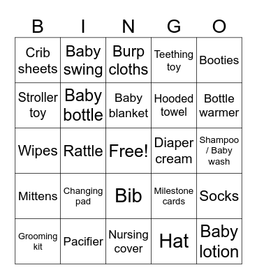 Baby Shower Bingo Card