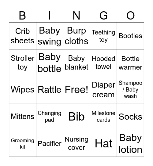 Baby Shower Bingo Card