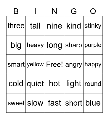 Adjectives Bingo Card