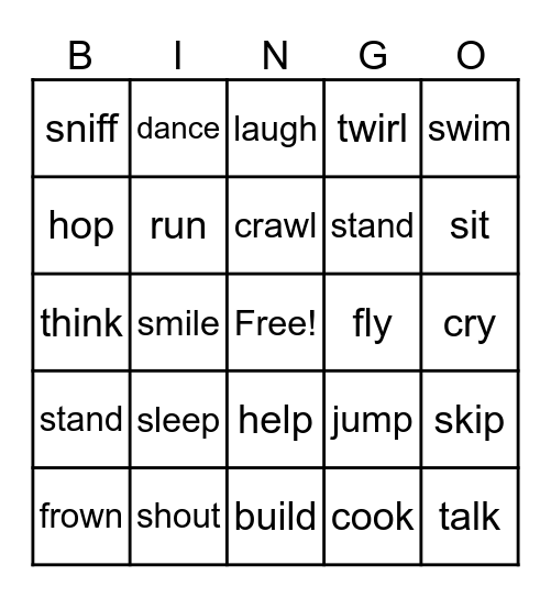 Verbs Bingo Card