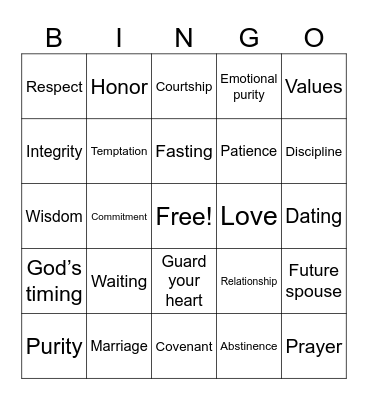 Purity/Abstinence Until Marriage Bingo Card