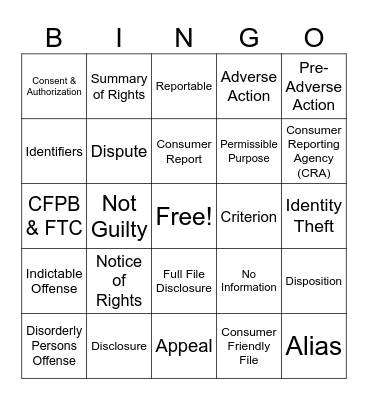 FCRA/Compliance Bingo Card