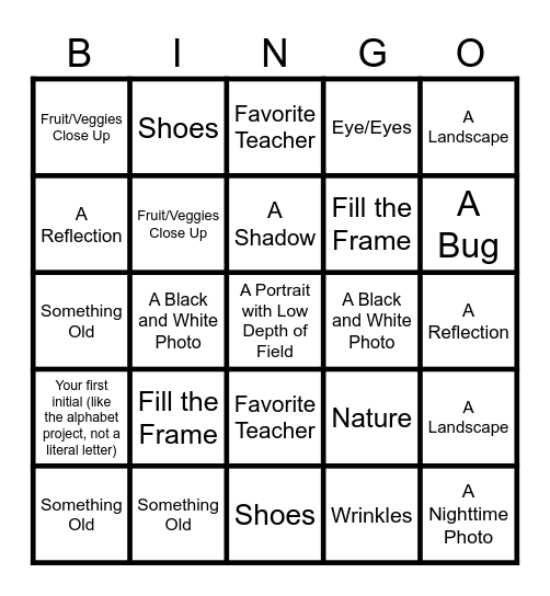 Photography BINGO! Bingo Card