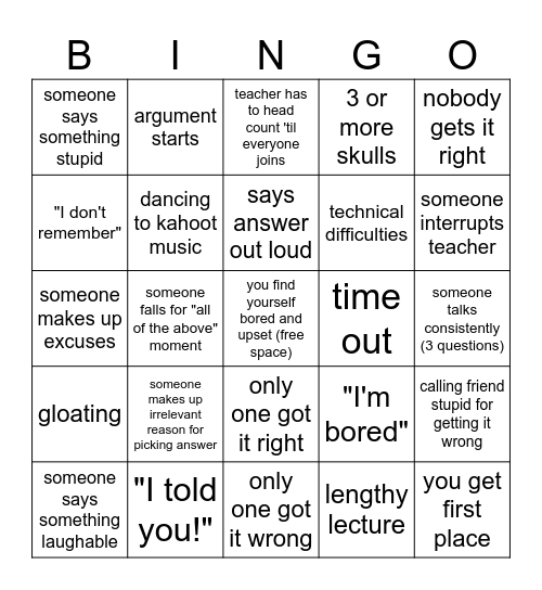 Kahoot Bingo Card