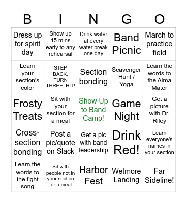 Band Camp Bingo Card