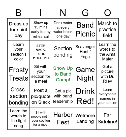 Band Camp Bingo Card