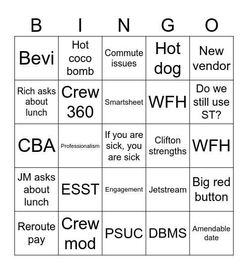 DTW All Call Bingo Card