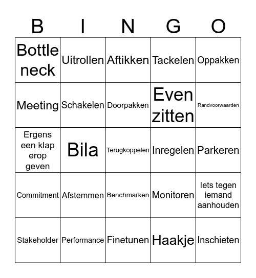 De Menzis Jargon Bingo Card