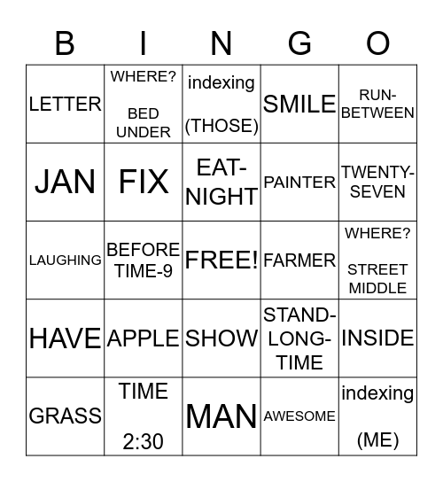ASL GRAMMAR BINGO Card