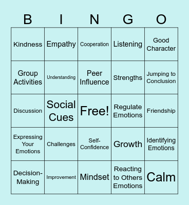 Social Skills Bingo Card