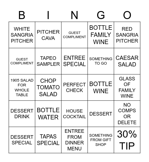 SERVER BINGO Card