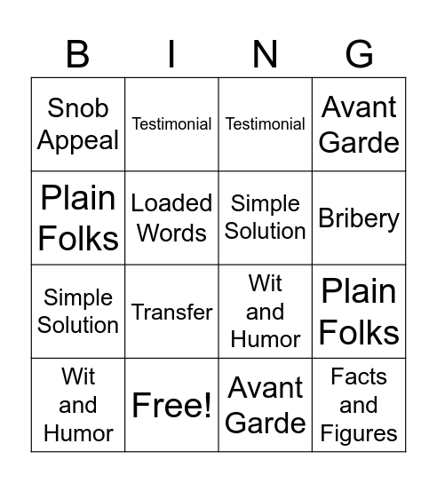 Ad Techniques Bingo Card