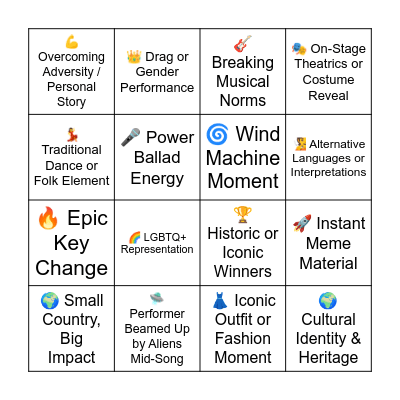 BNEF's Eurovision Cult Fest Bingo Card