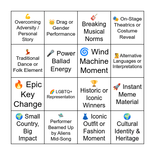 BNEF's Eurovision Cult Fest Bingo Card