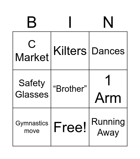 Adrian Bingo Card