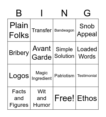 Ad Technique Bingo Card