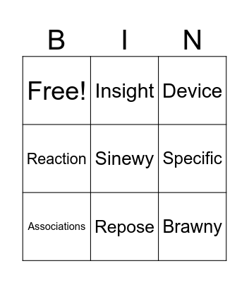 Unit 5 Vocabulary Bingo Card