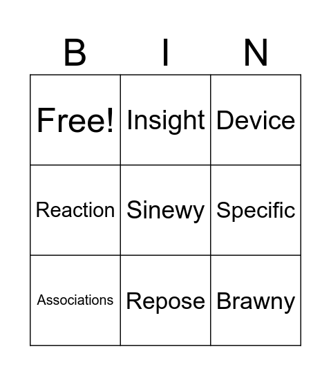 Unit 5 Vocabulary Bingo Card