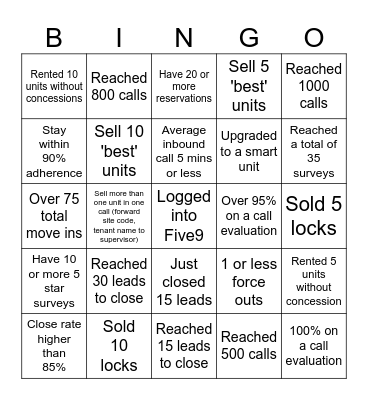 SALES BINGO Card