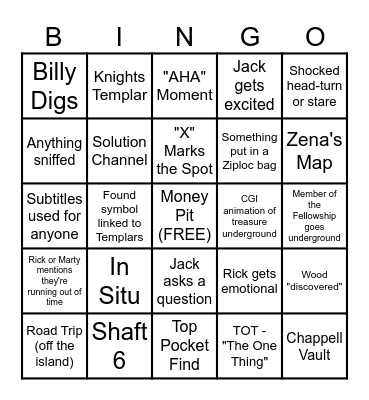 Curse of Oak Island Bingo Card