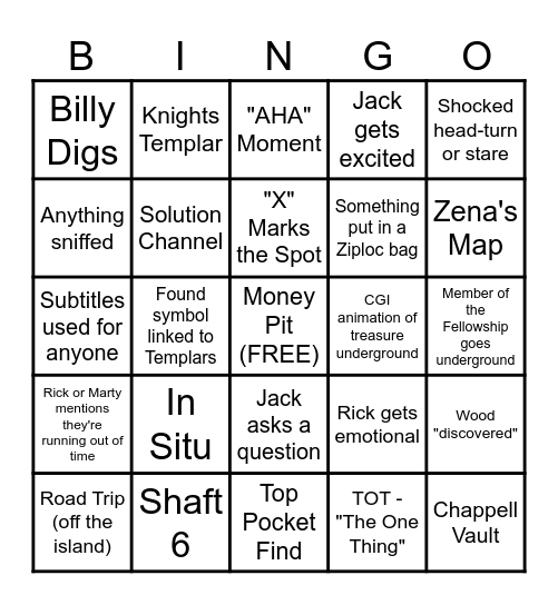 Curse of Oak Island Bingo Card