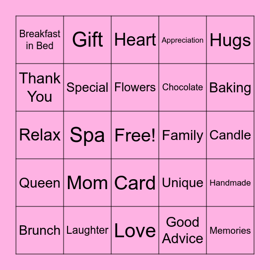 Mother's Day Bingo Card