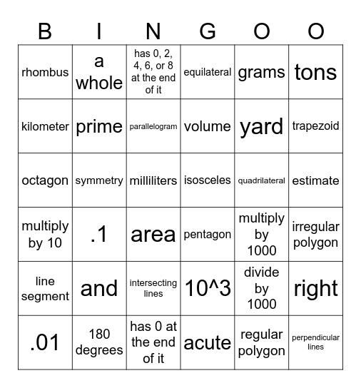 Review Bingo Card