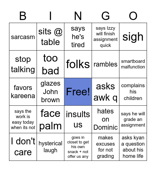 Mr G Bingo Card
