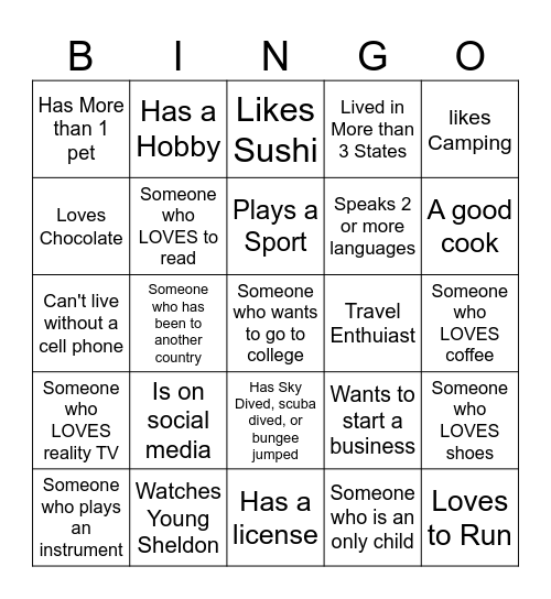 Networking Event Bingo Card