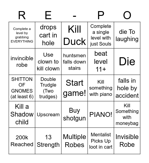 The Ultimate R.E.P.O Bingo Card